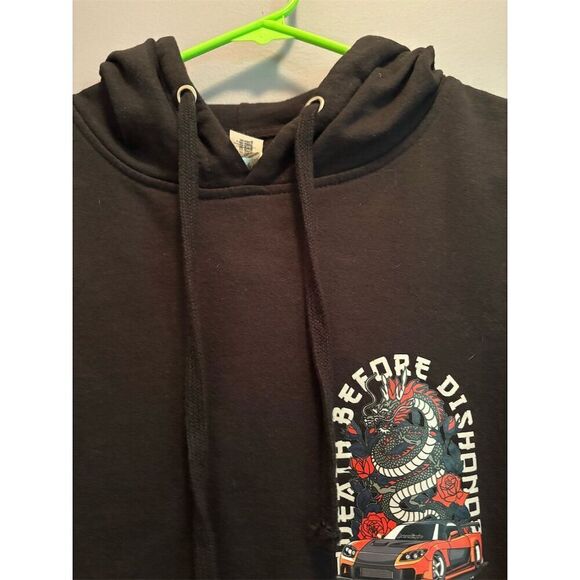 Men's XL Black Pullover Hoodie Death Before Dishonor Graphic Anime JDM - Picture 5 of 8